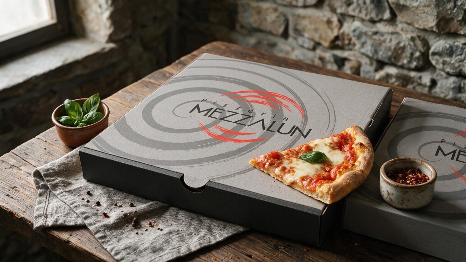 Cajas de pizza Mezzaluna